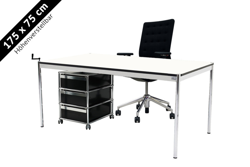 USM Haller Tisch & Rollcontainer - Vitra ID Trim - 175 x 75 cm höhenverstellbar