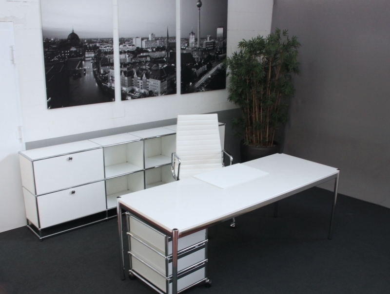 USM Haller Granit / Weiß Schreibtisch 200 x 75 cm ...