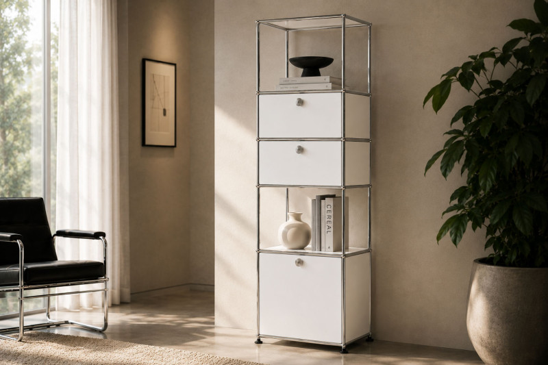 USM Haller Buffet Avec Tablette En Verre Blanc Pur RAL 9010
