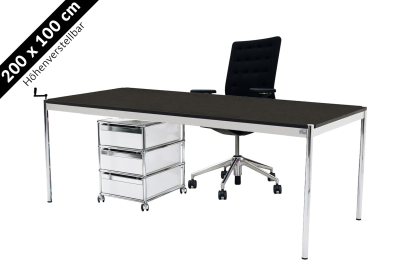 USM Haller Tisch & Rollcontainer - Vitra ID Trim - 200 x 100 cm höhenverstellbar