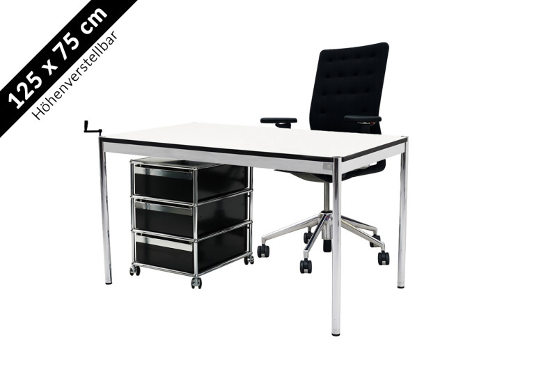 USM Haller Tisch & Rollcontainer - Vitra ID Trim - 125 x 75 cm höhenverstellbar