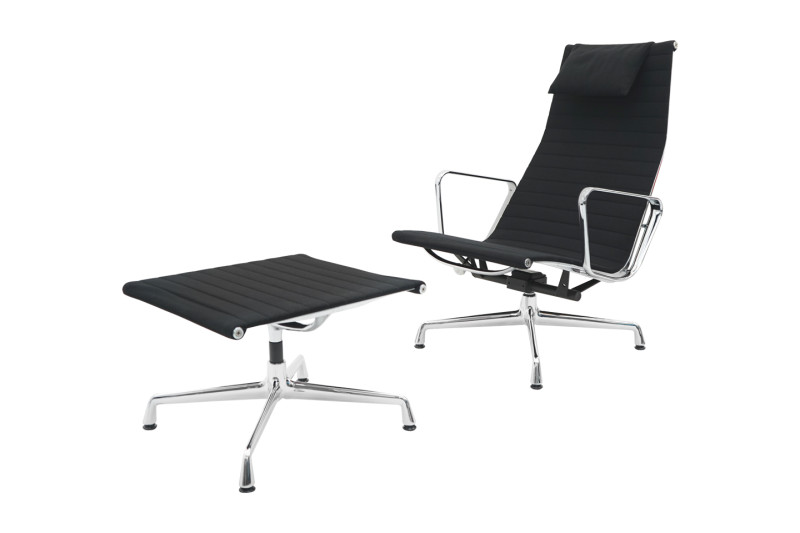 Vitra EA 124 Sessel inkl. EA 125 Ottomane Hopsak / Schwarz