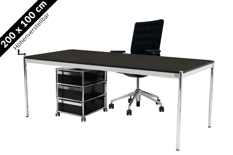 USM Haller Tisch & Rollcontainer - Vitra ID Trim - 200 x 100 cm höhenverstellbar