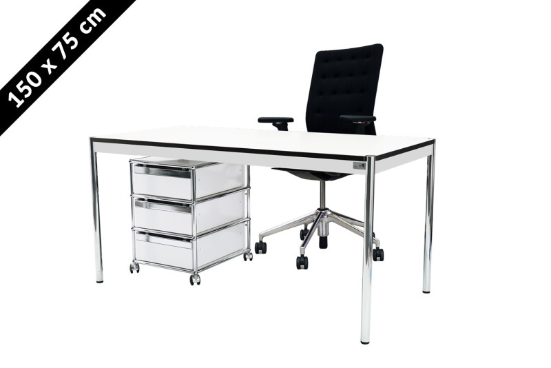 USM Haller Tisch & Rollcontainer - Vitra ID Trim - 150 x 75 cm