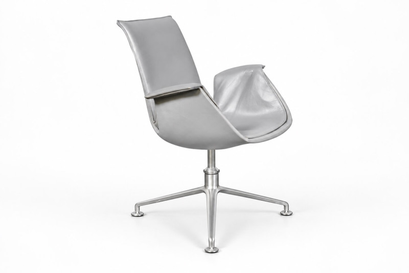 Knoll International FK 6725 Tulip Stoel Leer / Lichtbeige / Crème