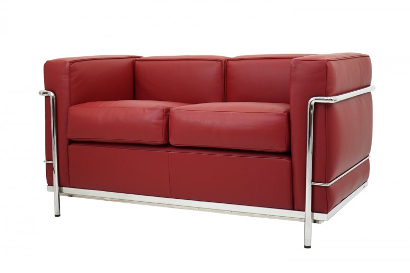 Cassina LC2 Le Corbusier Two-Seater Sofa Leather / Dark Red