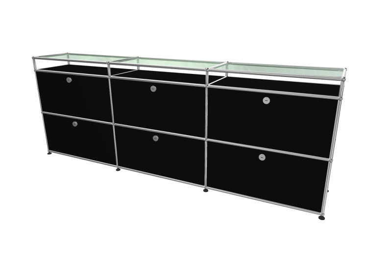 USM Haller Dressoir met Glazen Plank Grafietzwart RAL 9011