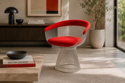 Knoll International Platner Arm Chair Stoff / Rot