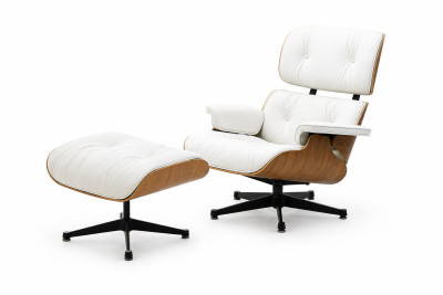 Vitra Eames Lounge Chair & Herman Miller Ottomane Leder / Weiß