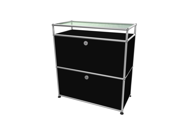 USM Haller Aparador Con Estante De Cristal Negro Grafito RAL 9011