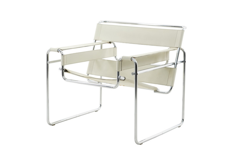 Knoll International Wassily Sessel von Marcel Breuer für Gavina Leder / Cremeweiß