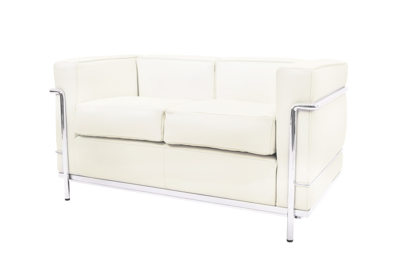 Cassina LC2 Le Corbusier Dos Plazas Sofá Piel / Blanco Crema