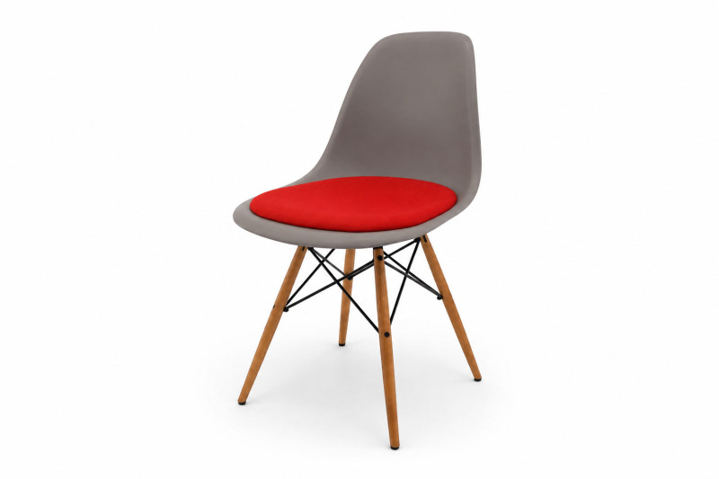 Vitra Eames Plastic Side Chair DSW RE mit Sitzpolster / Grau / Rot