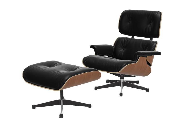 Vitra Eames Lounge Chair & Ottoman Leder / Zwart