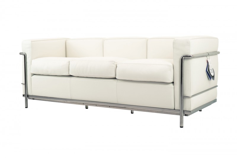 Cassina LC2 Le Corbusier Trois Places Canapé Cuir / Blanc Crème