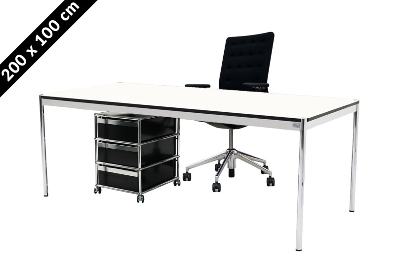 USM Haller Tisch & Rollcontainer - Vitra ID Trim - 200 x 100 cm