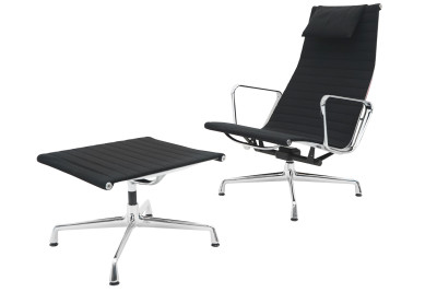 Vitra EA 124 Fauteuil incl. EA 125 Ottoman Leder / Zwart