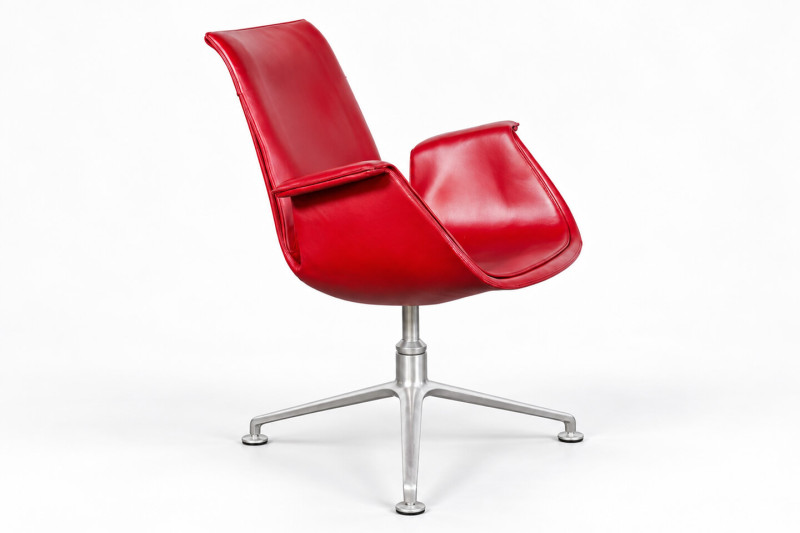 Knoll International FK 6725 Tulip Stoel Leer / Lichtbeige / Crème