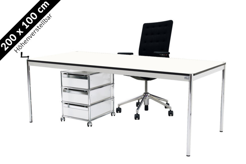USM Haller Tisch & Rollcontainer - Vitra ID Trim - 200 x 100 cm höhenverstellbar