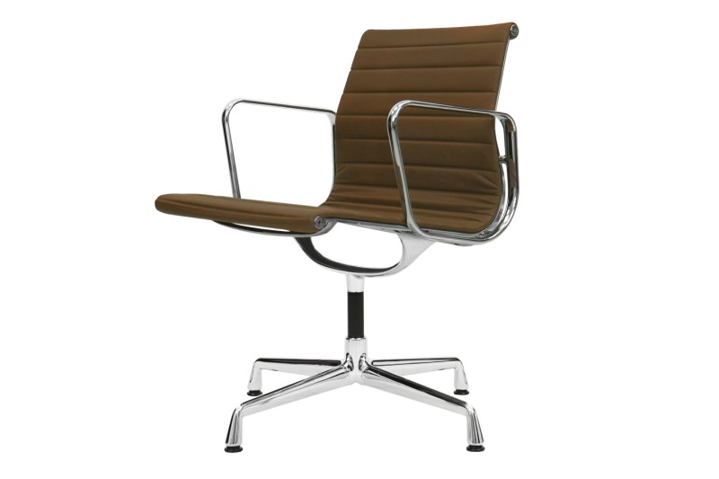 Vitra Aluminium Chair EA 108 Chaise visiteur cuir / marron