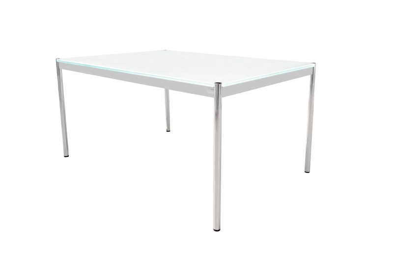 USM Haller Schreibtisch Glas / Weiß 150 x 100 cm