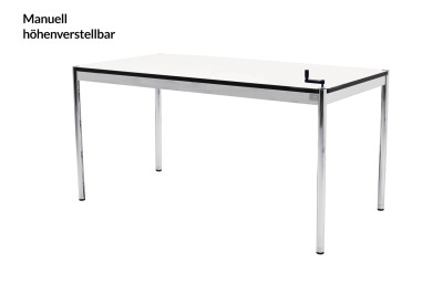 USM Haller Schreibtisch 150 x 75 cm höhenverstellbar (bis 86 cm) Kunstharz / Perlgrau / Weiß