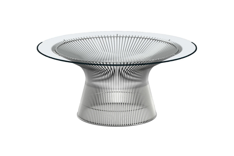 Knoll International Platner Beistelltisch Nickel / Glas Ø 91 cm