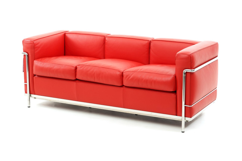 Cassina LC2 Le Corbusier Tres Plazas Sofá Piel / Rojo Claro