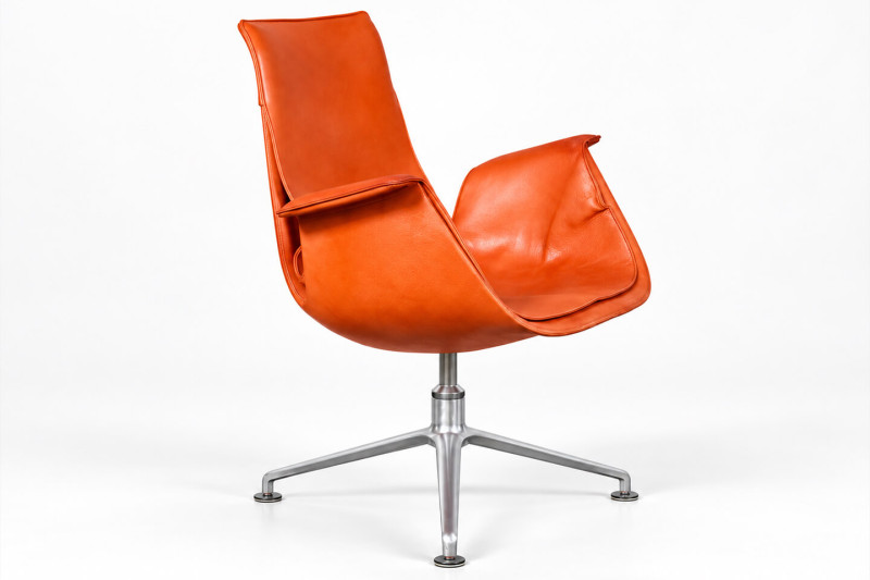 Knoll International FK 6725 Tulip Stoel Leer / Lichtbeige / Crème