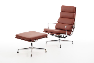 Vitra EA 222 & Ottomane EA 223 Leder / Braun / Rot