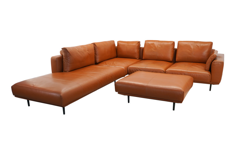 Rolf Benz Volo Sofa + Hocker Leder / Braun / Cognac