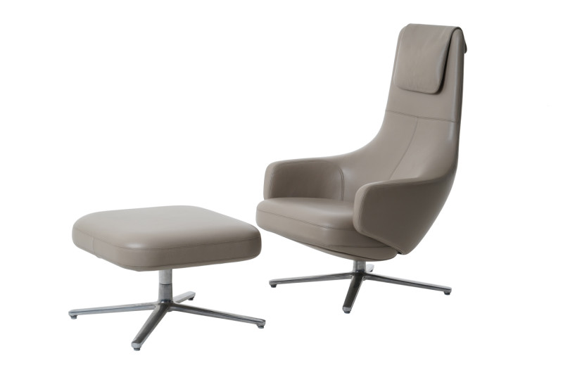 Vitra Repos Sessel & Ottoman Leder / Beige / Grau