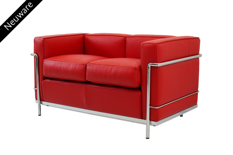 Cassina LC2 Le Corbusier Dos Plazas Sofá Piel / Rojo