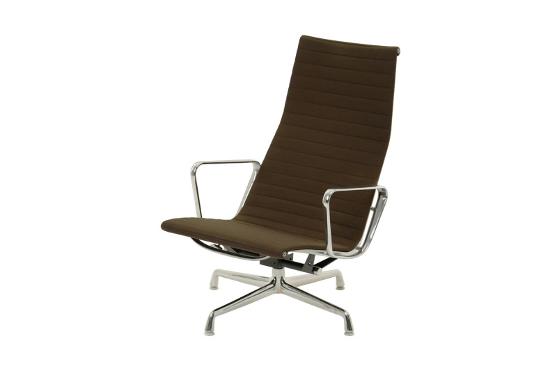 Vitra EA 124 Fauteuil incl. EA 125 Ottoman Leder / Zwart