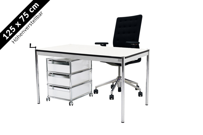 USM Haller Tisch & Rollcontainer - Vitra ID Trim - 125 x 75 cm höhenverstellbar