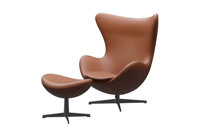 Fritz Hansen Egg Chair & Ottomane Leder / Braun