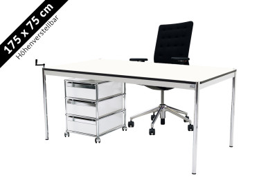 USM Haller Tisch  & Rollcontainer - Vitra ID Trim - 175 x 75 cm höhenverstellbar