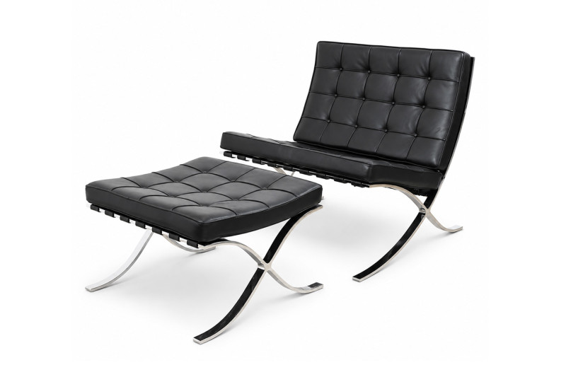 Knoll International Barcelona fauteuil & voetenbank leer / lichtbeige