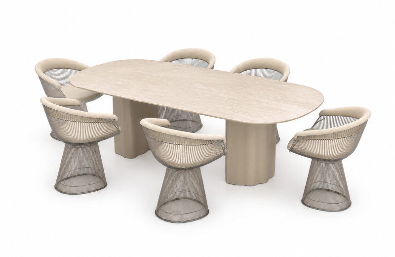 Knoll International Set van 4 x Armstoel incl. Tafelglaasje Ø135 cm