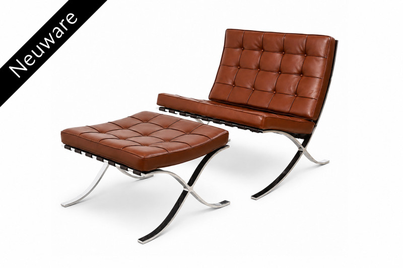 Knoll International Barcelona Relax Version Sessel & Ottomane Leder / Cognac