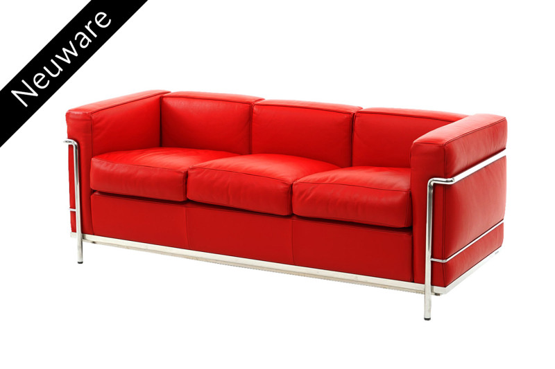Cassina LC2 Le Corbusier 3-er Sofa Leder / Hellrot