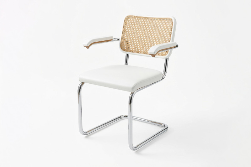 Thonet S 64 SPV Freischwinger Rohrgeflecht / Buche / Leder / Weiß