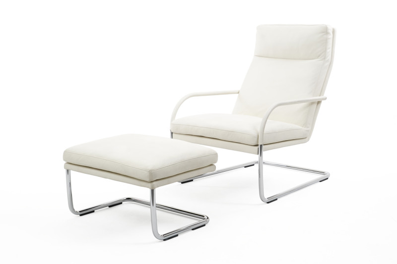 Walter Knoll George Lounge Fauteuil et pouf en cuir / beige clair