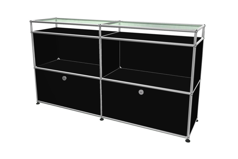 USM Haller Buffet Avec Tablette En Verre Noir graphite RAL 9011