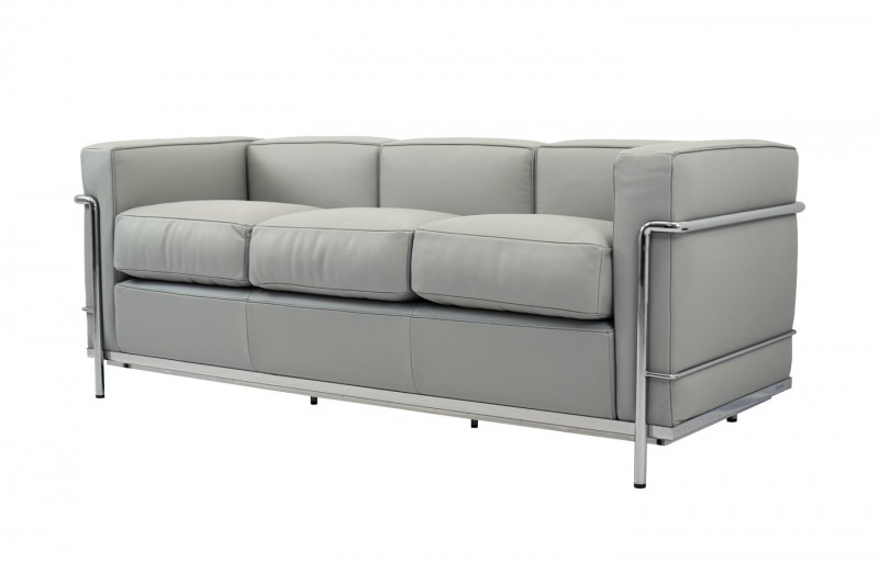 Cassina LC2 Le Corbusier Driezitsbank Leder / Grijs