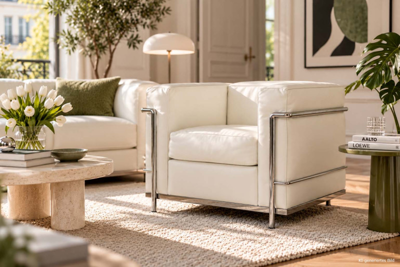 Cassina LC2 Le Corbusier Sessel Leder / Weiß
