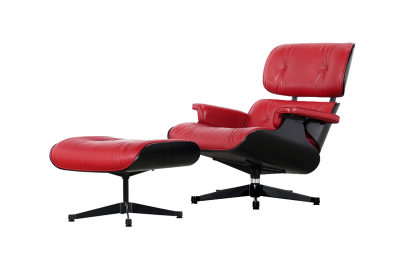 Vitra Eames Lounge Chaise & Ottoman Cuir / Rouge / Noir