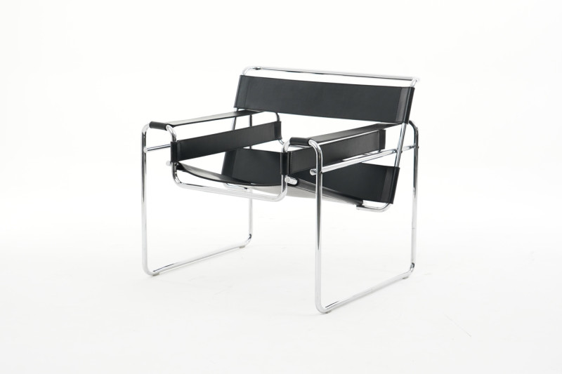Knoll International Wassily Sessel von Marcel Breuer für Gavina Leder / Schwarz