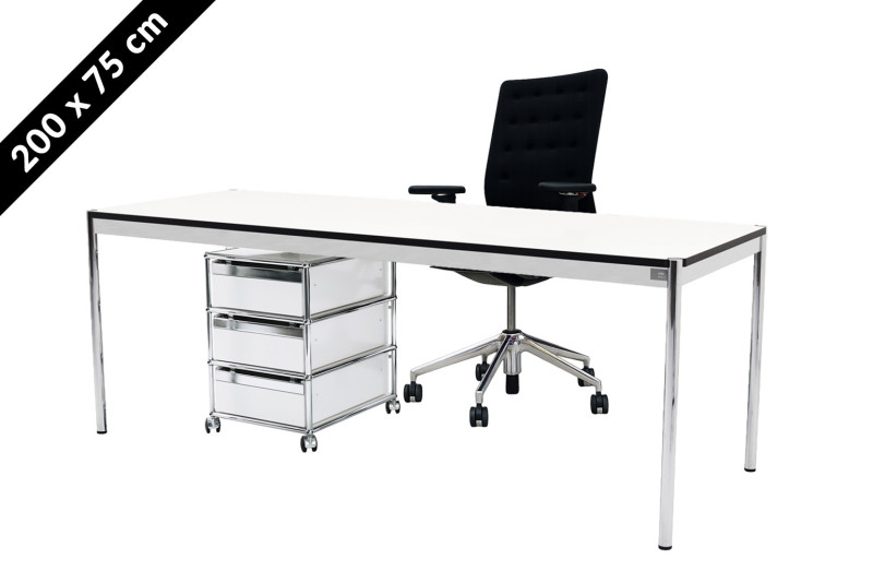USM Haller Tisch & Rollcontainer - Vitra ID Trim - 200 x 75 cm