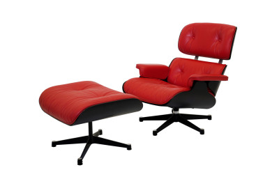 Vitra Eames Lounge Chair & Ottoman Leder / Rot / Schwarz